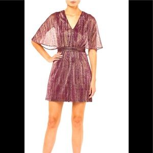 HALSTON HERITAGE Metallic Striped Capelet Cocktail Party Dress